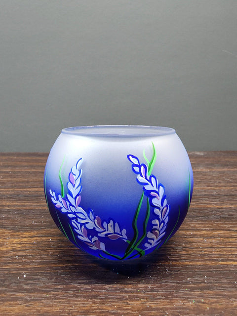 Blue Glass Candle Holder - Lavender Flower - Multiple Sizes