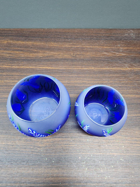 Blue Glass Candle Holder - Lavender Flower - Multiple Sizes