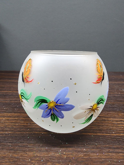 Frosted  GlassCandle Holder  - Butterfly Design