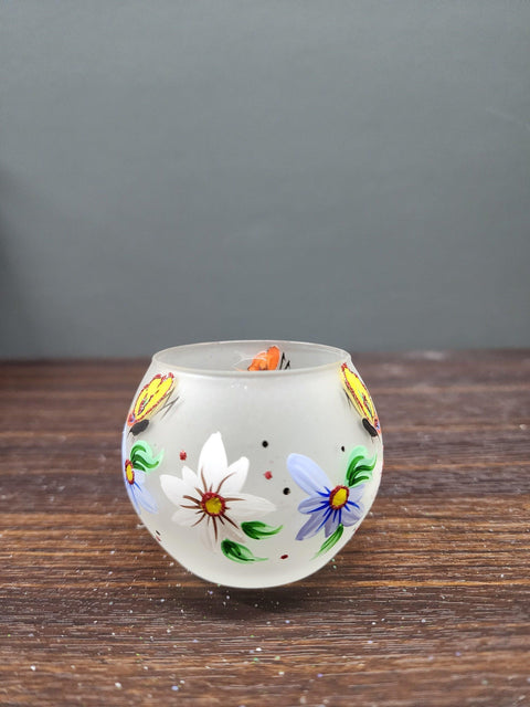 Frosted  GlassCandle Holder  - Butterfly Design