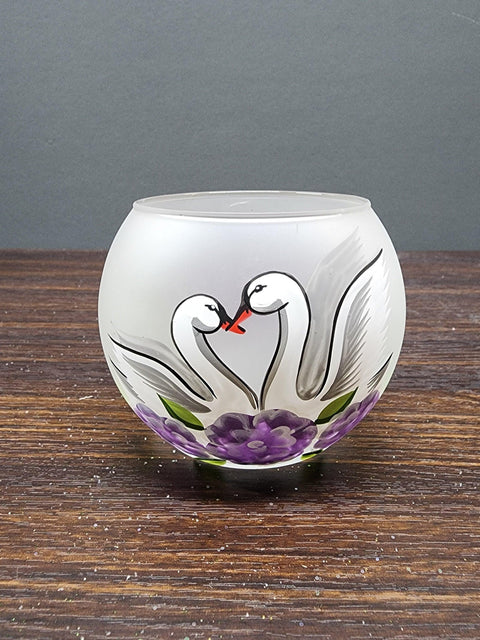 Frosted Glass Candle Holder  - Swan Design - Multiple Sizes