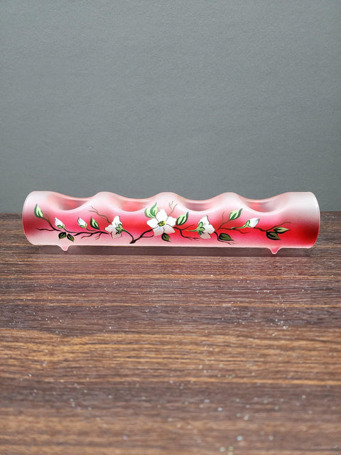 Red Glass Quad Candle Holder - Dogwood Flower  Yule Log Style