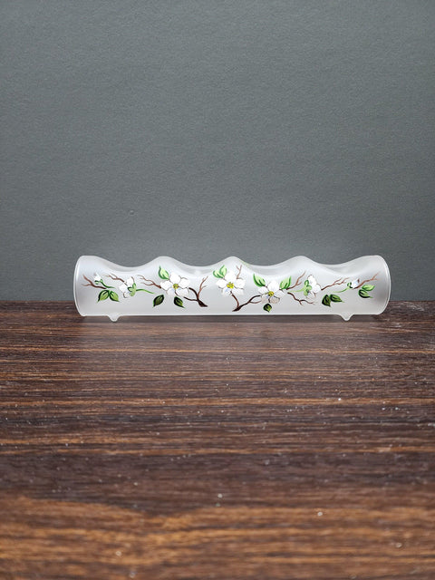 Frosted Glass Quad Candle Holder - Dogwood Flower Yule Log Style