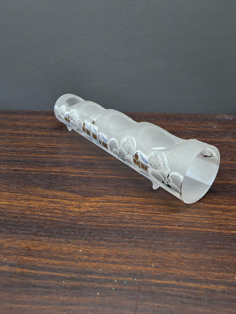 Frosted Glass Quad Candle Holder  - White Church Yule Log Style