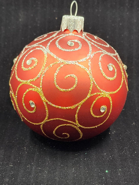 Red Blown Glass Ornament - Handcrafted - Gold & Silver Hooks Design