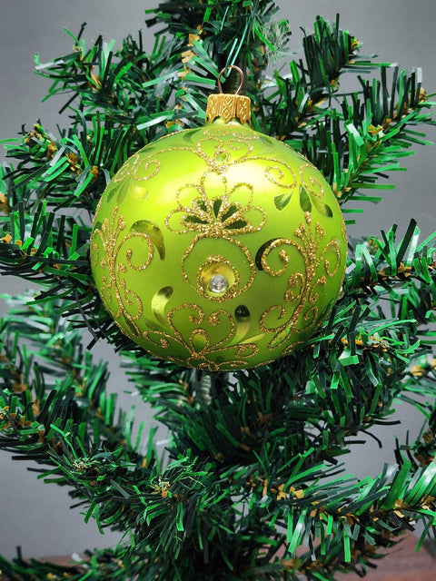 Green Blown Glass Ornament - Handcrafted - Pineapple Design