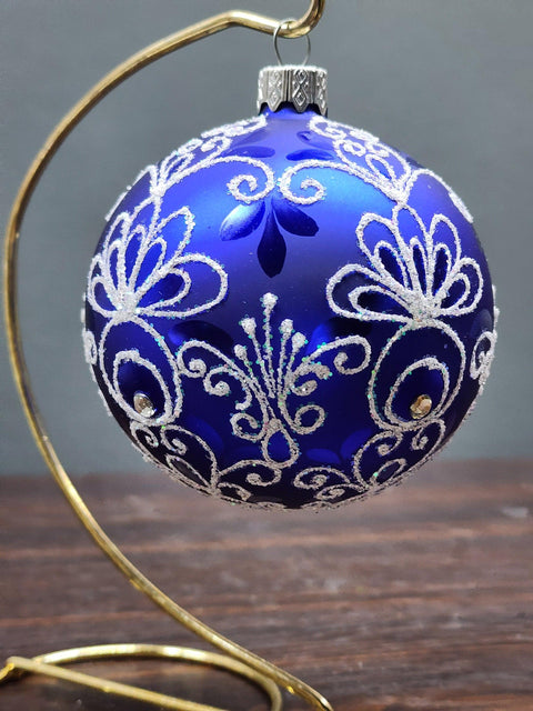 Blue Blown Glass Ornament - Handcrafted - Pineapple Design