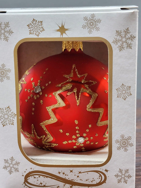 Red Blown Glass Ornament - Handcrafted - Gold Mountains Design