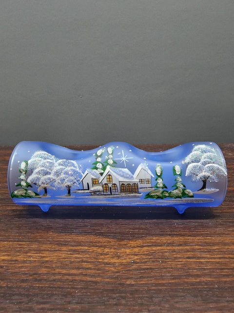 Light Blue Glass Double Candle Holder  - White Cabins  Yule Log Style