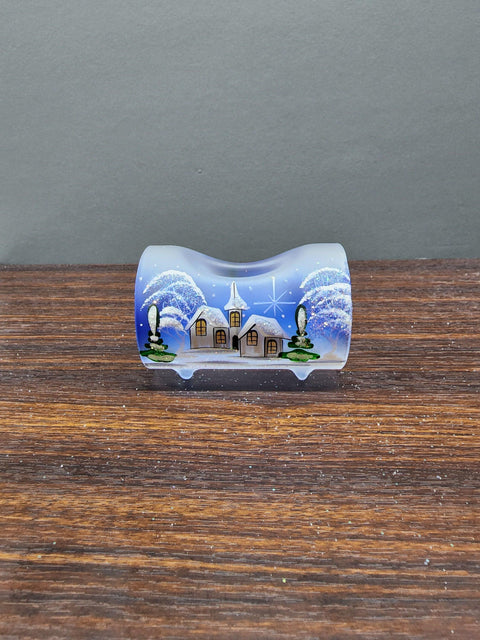 Blue Glass Single Candle Holder  - Brown Cabins Yule Log Style