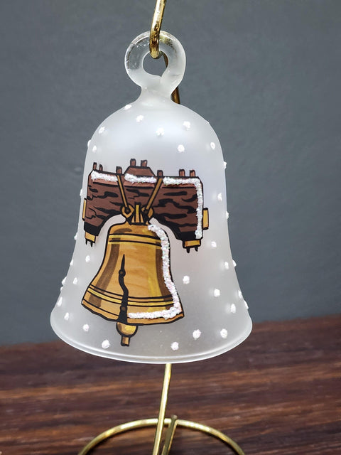 Frosted Blown Glass Bell Ornament – Liberty Bell Design with Clapper