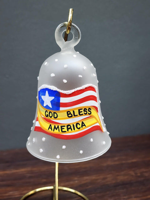 Frosted Blown Glass Bell Ornament – Liberty Bell Design with Clapper