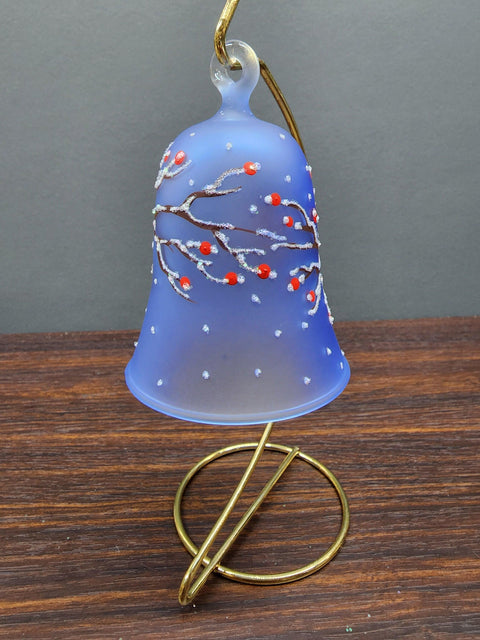 Light Blue Blown Glass Bell Ornament – Finch Design with Clapper