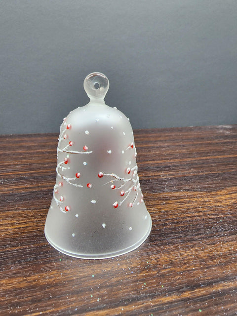 Frosted Blown Glass Bell Ornament – Finch Design with Clapper