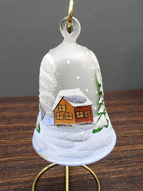 Frosted Blown Glass Bell Ornament - Snowman Design with Clapper