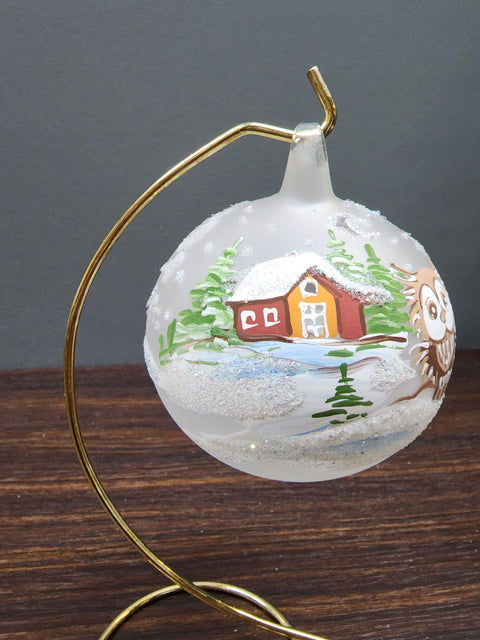 Frosted Blown Glass Ornament - Handcrafted - Fun Owl Design