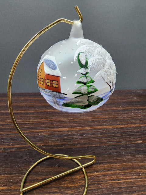 Frosted Blown Glass Ornament - Handcrafted -  Snowman Design