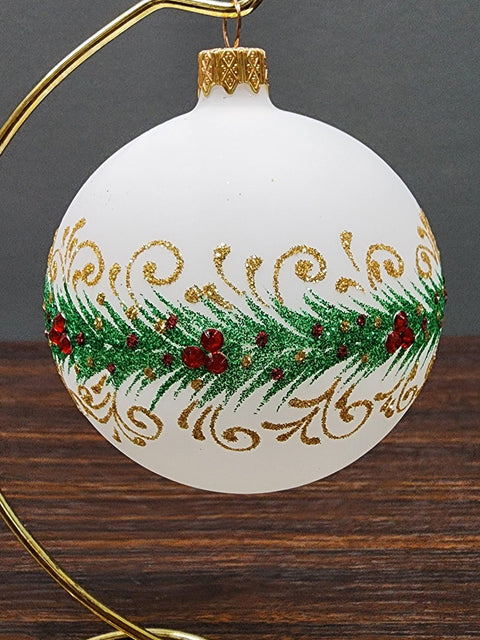 White Blown Glass Ornament - Handcrafted - Green Reef Design