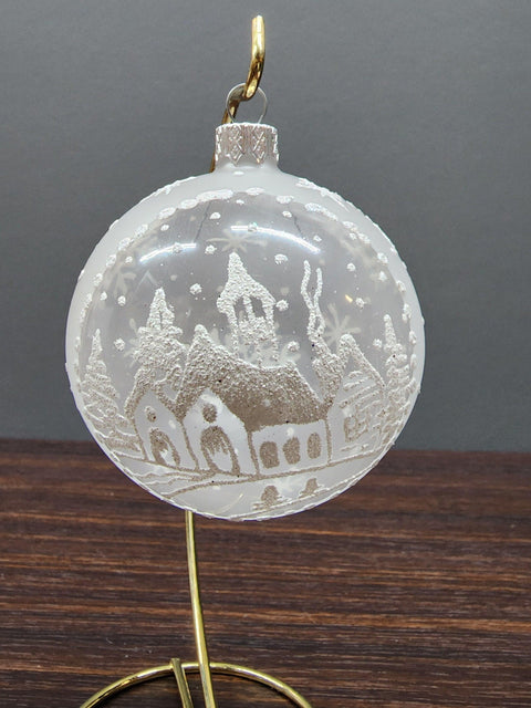 Frosted Blown Glass Ornament - Handcrafted -  Winter Cabins Design