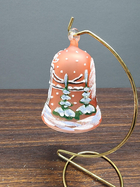 Orange Blown Glass Bell Ornament –  Brooklyn Bridge Design with Clapper