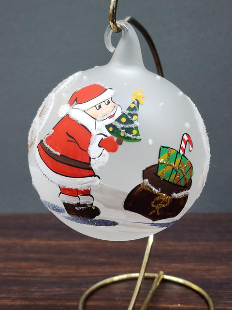 Frosted Blown Glass Ornament - Handcrafted -  Charming Santa Claus Design