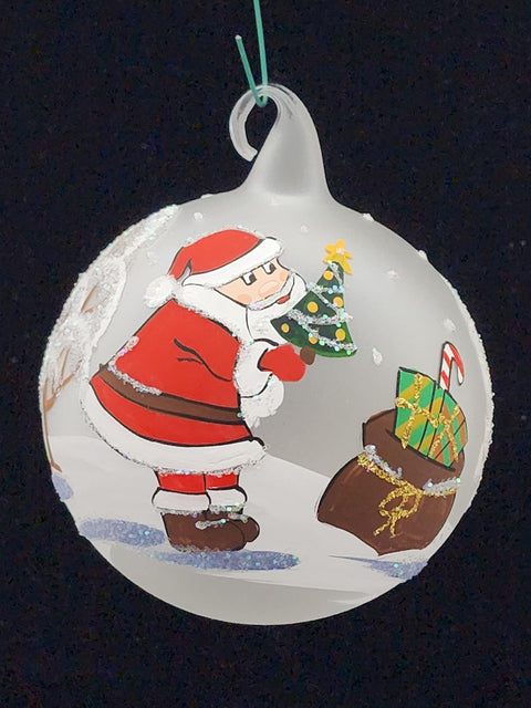 Frosted Blown Glass Ornament - Handcrafted -  Charming Santa Claus Design