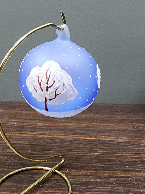 Light Blue Blown Glass Ornament - Handcrafted -  Santa N Reindeer Design