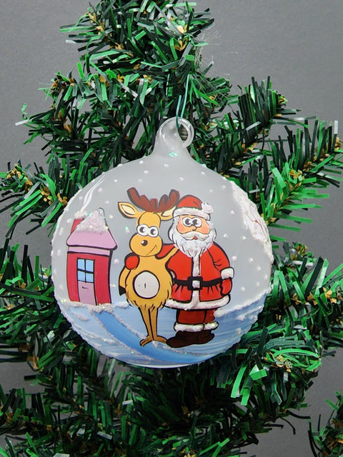 Glass Ornament Santa Rudolph Design