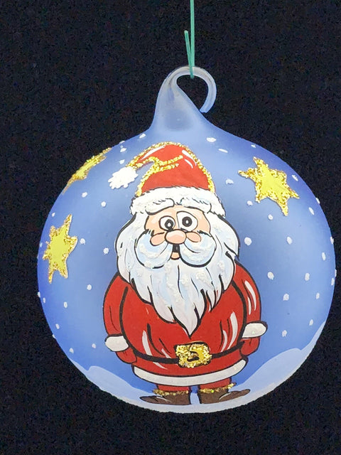 Light Blue Blown Glass Ornament - Handcrafted -  Santa Claus Design