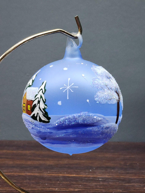 Light Blue Blown Glass Ornament - Handcrafted - Fat Snowman Design