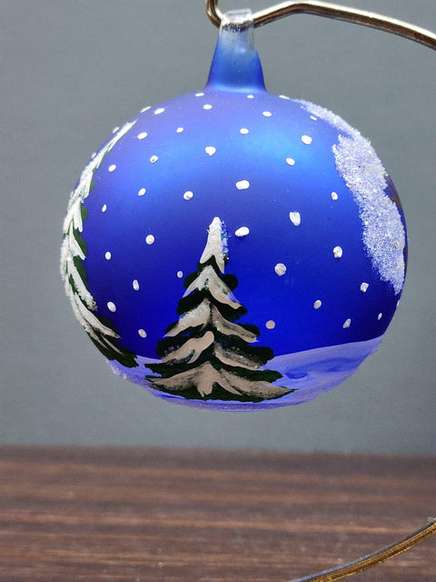 Blue Blown Glass Ornament - Handcrafted -  Snowman Design