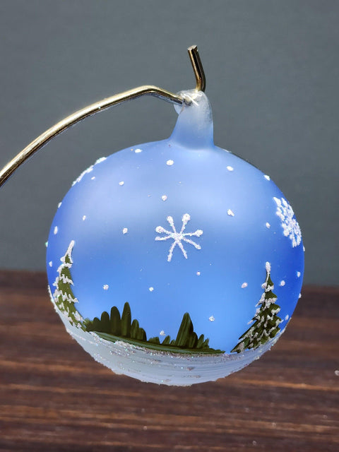 Light Blue Blown Glass Ornament - Handcrafted -  Charming Penguin  Design