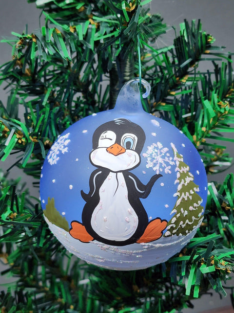 Glass Ornament Penguin Design