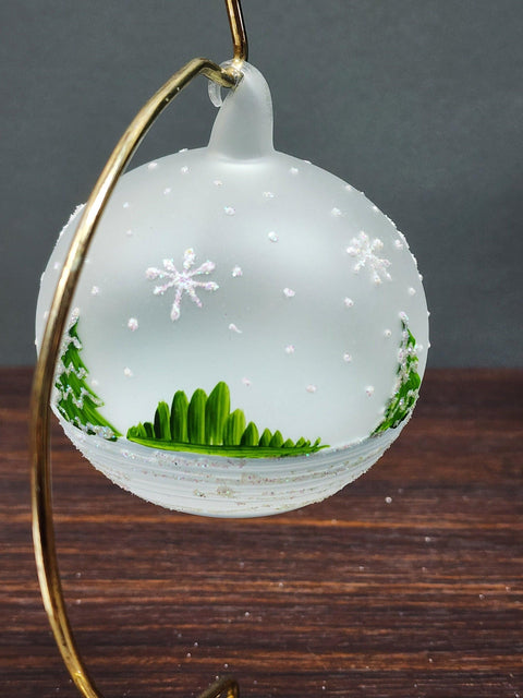 Frosted Blown Glass Ornament - Handcrafted - Charming Penguin Design