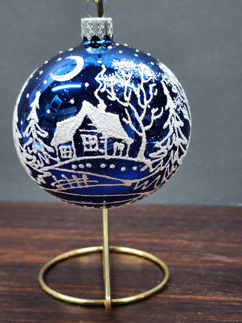 Blue Blown Glass Ornament - Handcrafted -  White Cabins Design