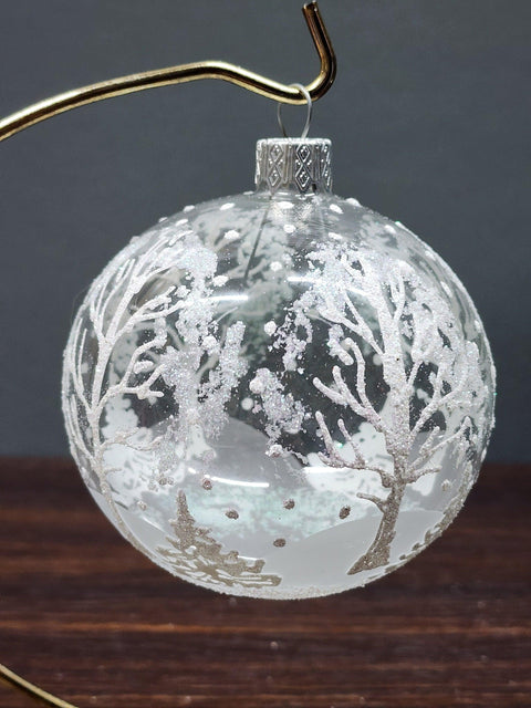 Frosted Blown Glass Ornament - Handcrafted - Winter Trees Design