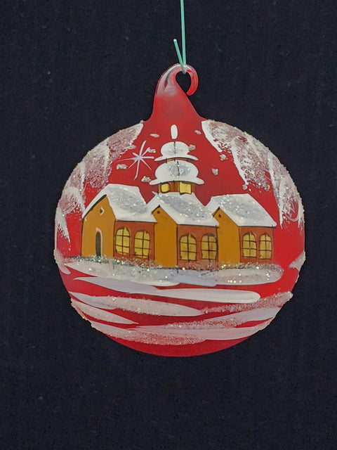 Red Blown Glass Ornament - Handcrafted - Brown Cathedral Design