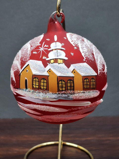 Red Blown Glass Ornament - Handcrafted - Brown Cathedral Design