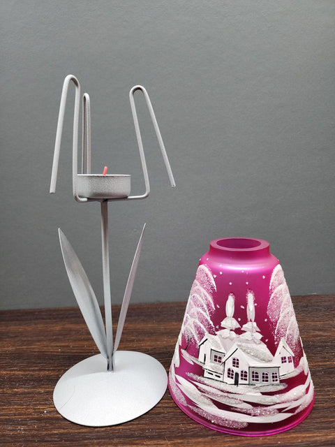 Pink Glass Lamp Candle Holder - White Cabins