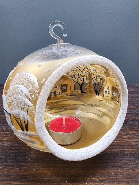 Yellow Glass Terrarium Candle Holder  - White Cabins