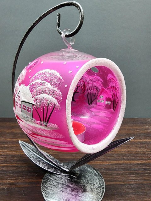 Pink Glass Terrarium Candle Holder  - White Cabins