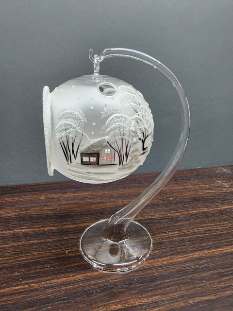 Frosted Glass Terrarium Candle Holder  - White Church