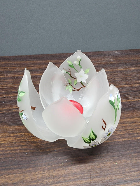 Frosted Glass Lotus Blossom Candle Holder  - Dogwood Flower