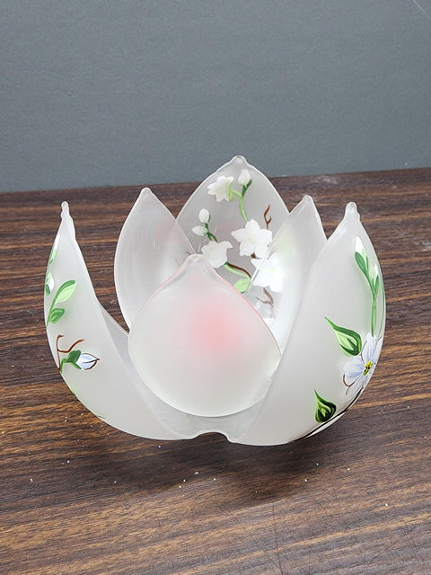 Frosted Glass Lotus Blossom Candle Holder  - Dogwood Flower