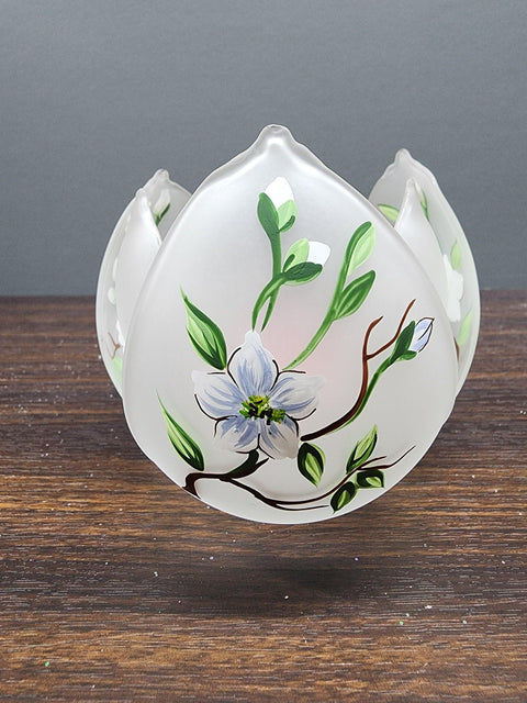 Frosted Glass Lotus Blossom Candle Holder  - Dogwood Flower