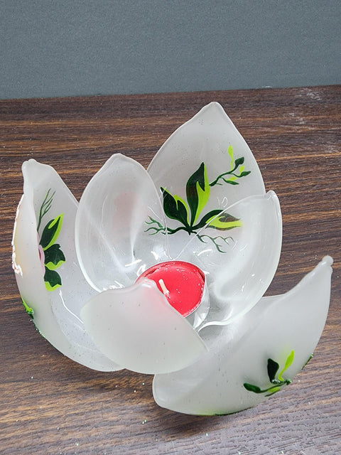 Frosted Glass Lotus Blossom Candle Holder  - Butterfly Design