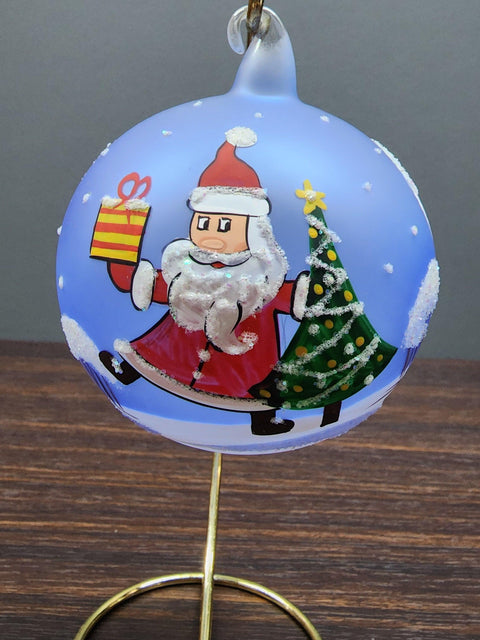 Light Blue Blown Glass Ornament - Handcrafted -  Santa Claus