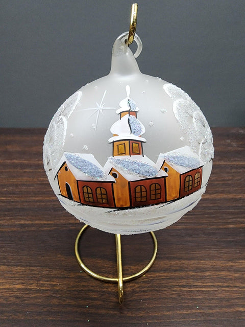 Frosted Blown Glass Large Ball Ornament - Handcrafted - Brown Cathedral Design