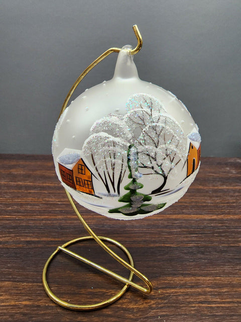 Frosted Blown Glass Large Ball Ornament - Handcrafted - Brown Cathedral Design