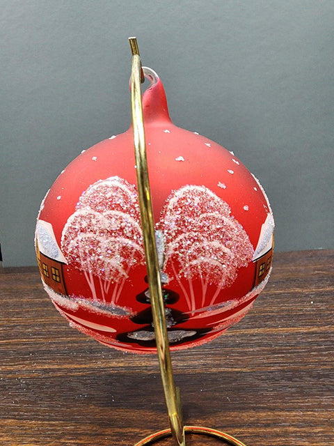 Red Blown Glass Large Ball Ornament - Handcrafted - Brown Cathedral